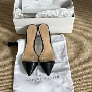 Veronica Beard Black and Clear backless Heels sz 8